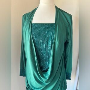 Women's Sequins Blouse Fake Two Pieces Shirts Elegant Long Sleeve Tunic Pullover
